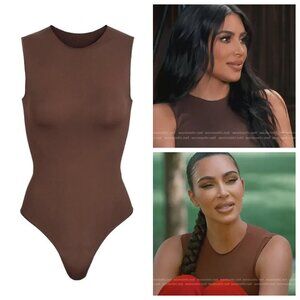 Skims | EUC Essential Sleeveless Crew Neck Thong Bodysuit in Brown Size L/XL